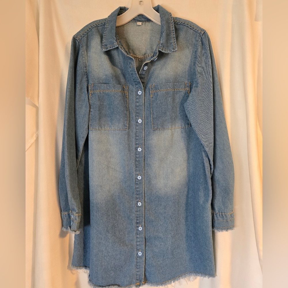 Casual Light Blue Denim Shirt Dress